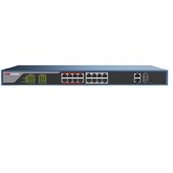 Switch PoE adm via web, 16 puertos 10/100 + 2 combo Gbe