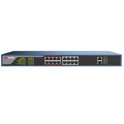 Switch PoE adm via web, 16 puertos 10/100 + 2 combo Gbe